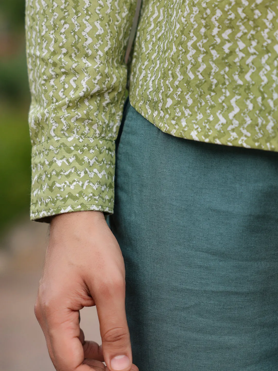 Men's  Pure Cotton Green Casual Shirt