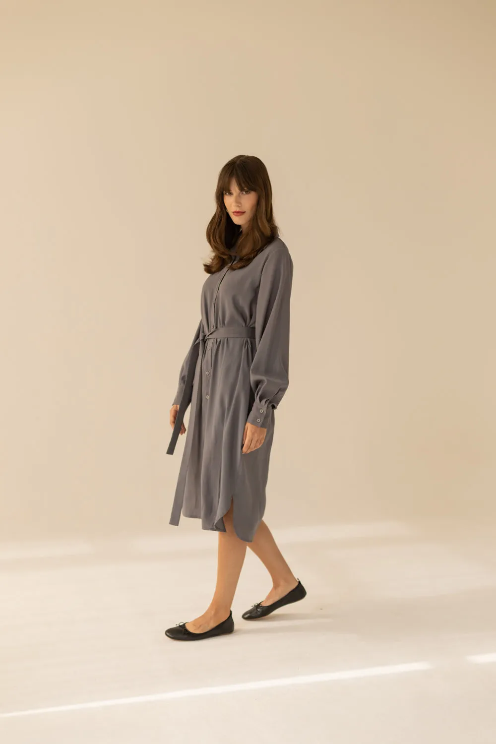 Midi Shirt Dress - Grey