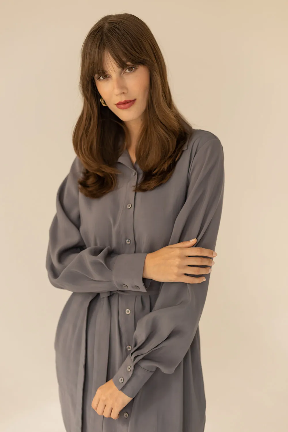 Midi Shirt Dress - Grey