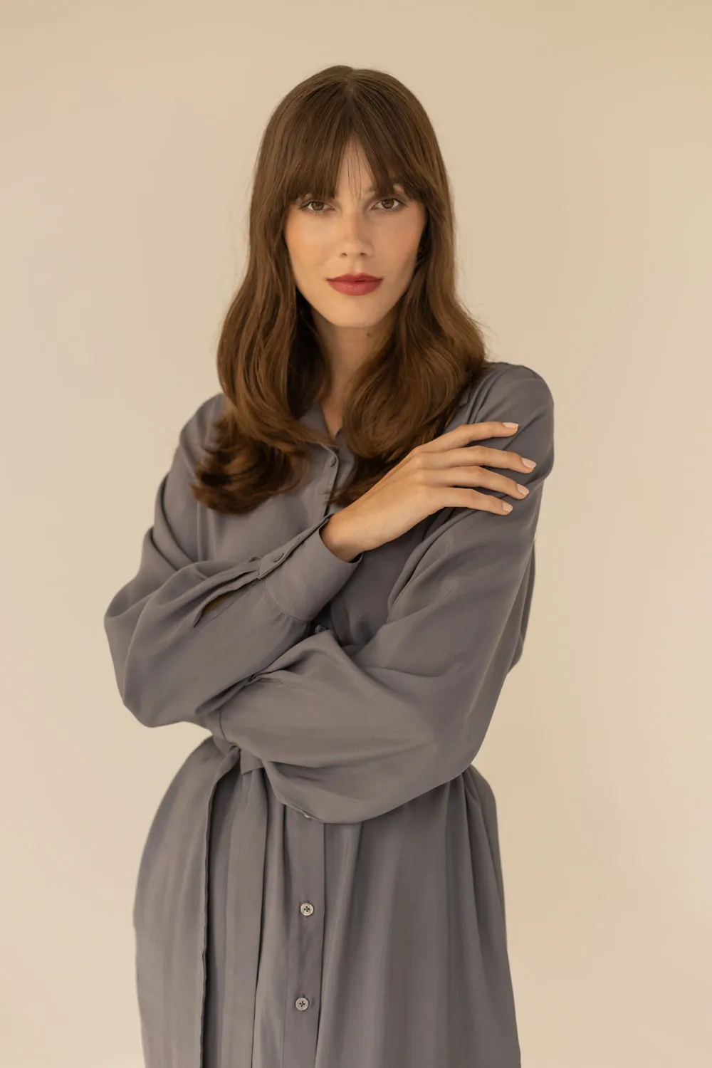 Midi Shirt Dress - Grey
