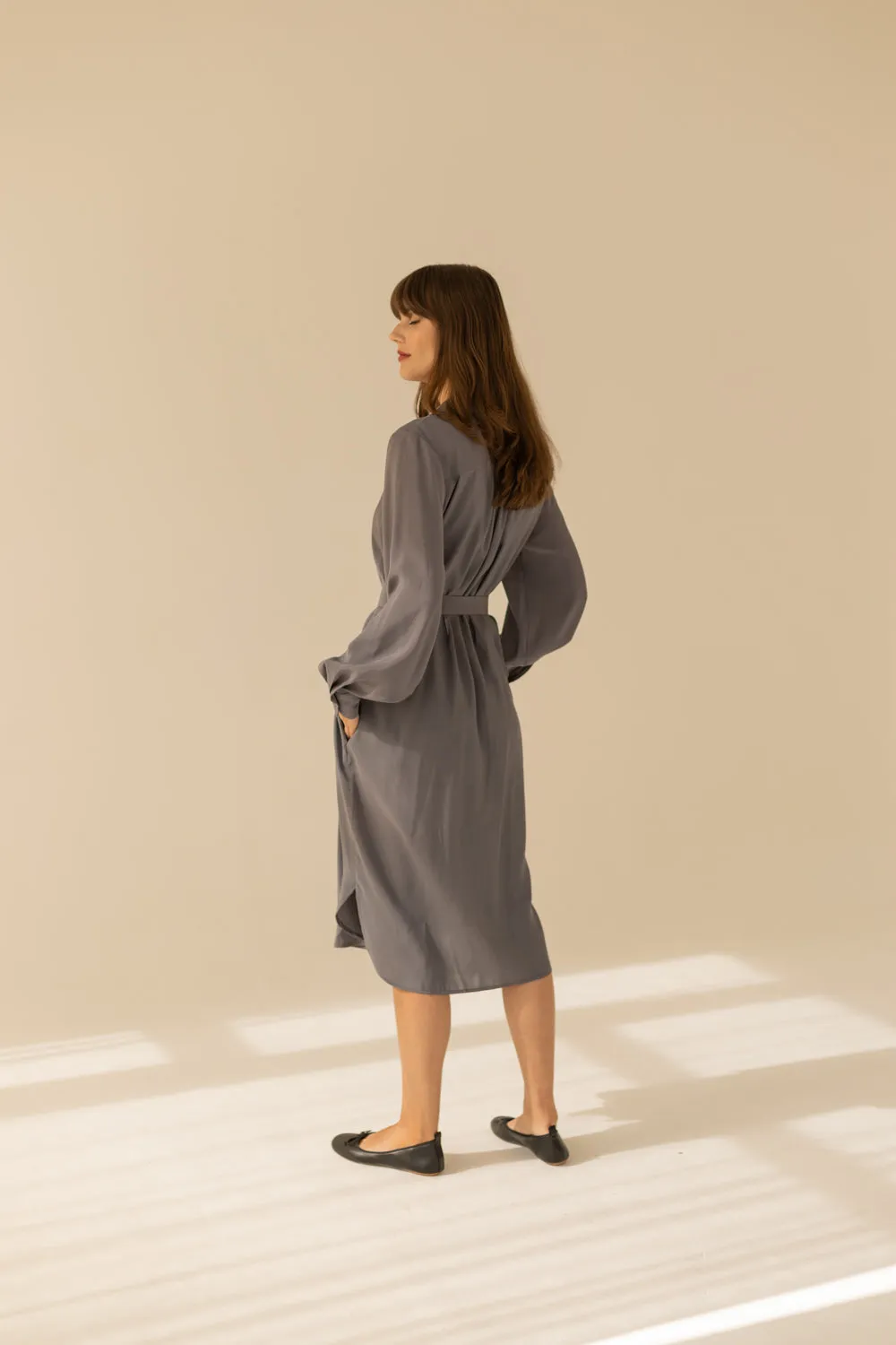 Midi Shirt Dress - Grey