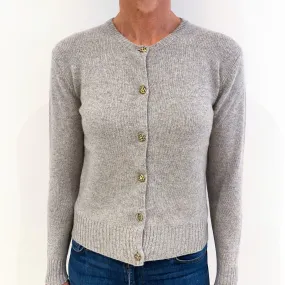 Mist Grey Heavy Knit Cashmere Crew Neck Cardigan Small