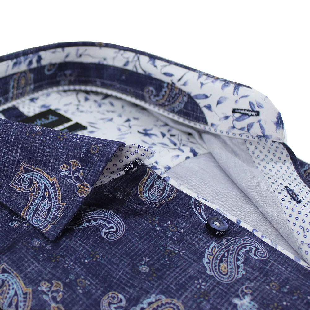 Navy Weave and Paisley Button Down Shirt