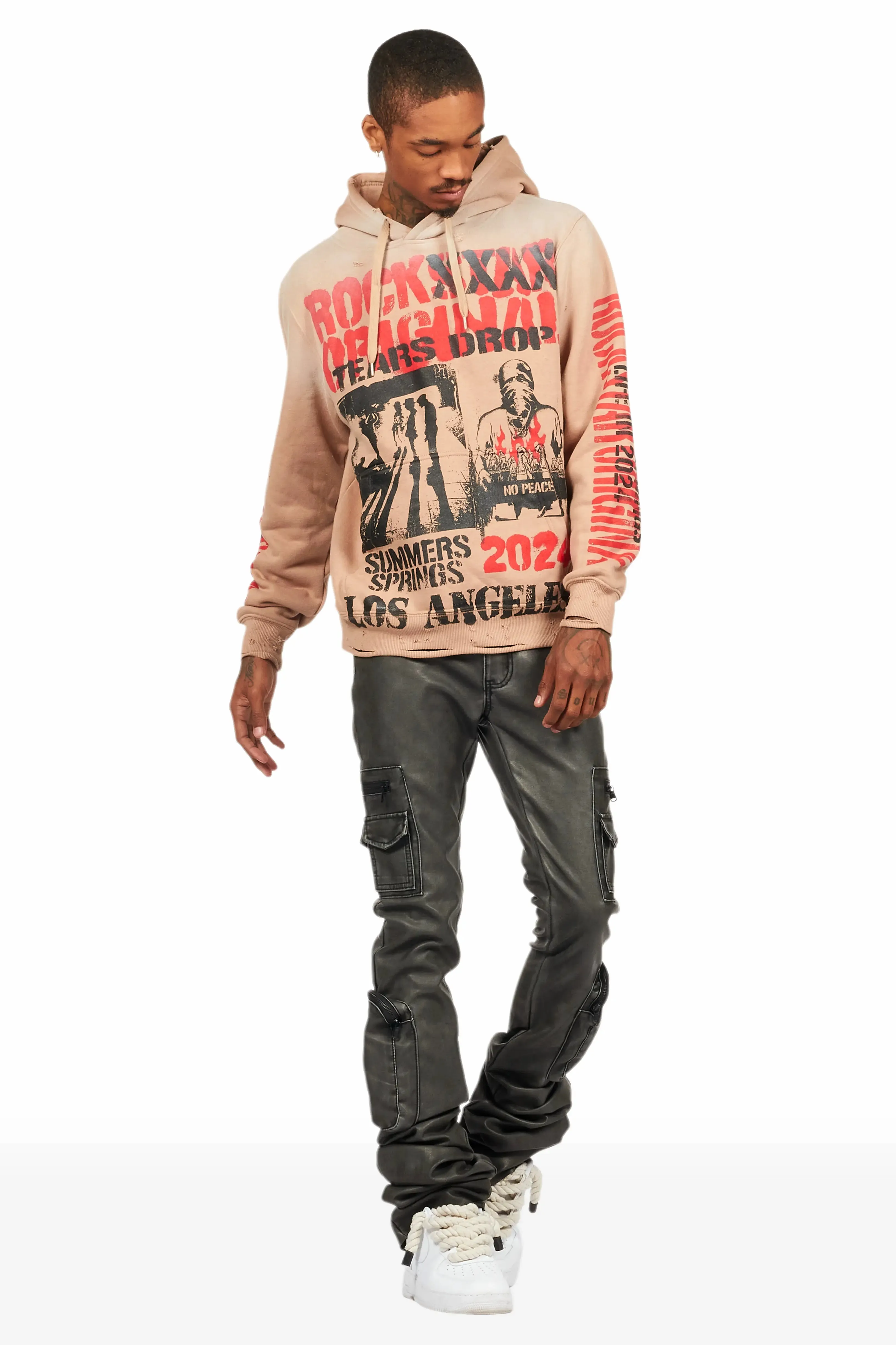 Omer Khaki Distressed Graphic Hoodie