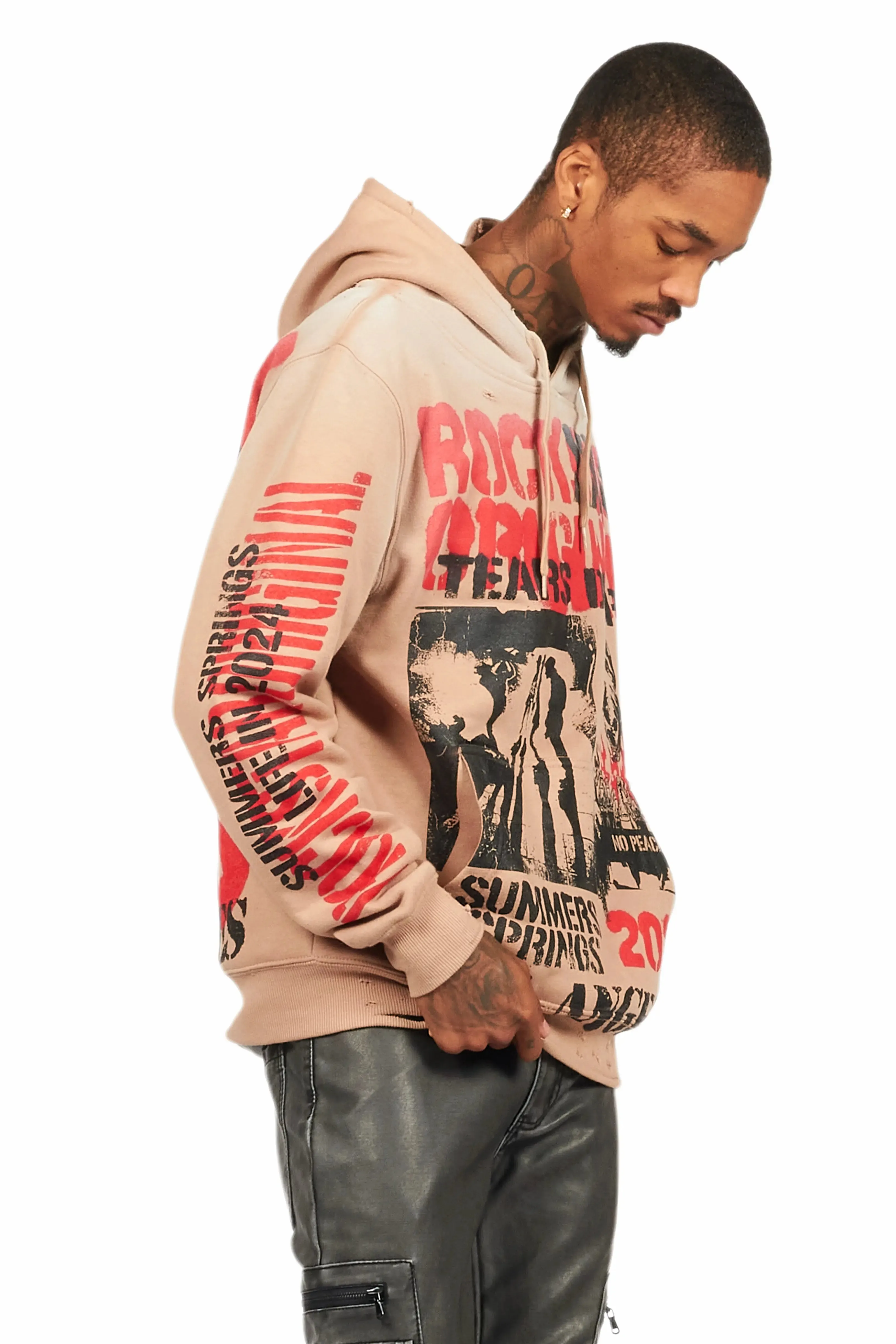 Omer Khaki Distressed Graphic Hoodie