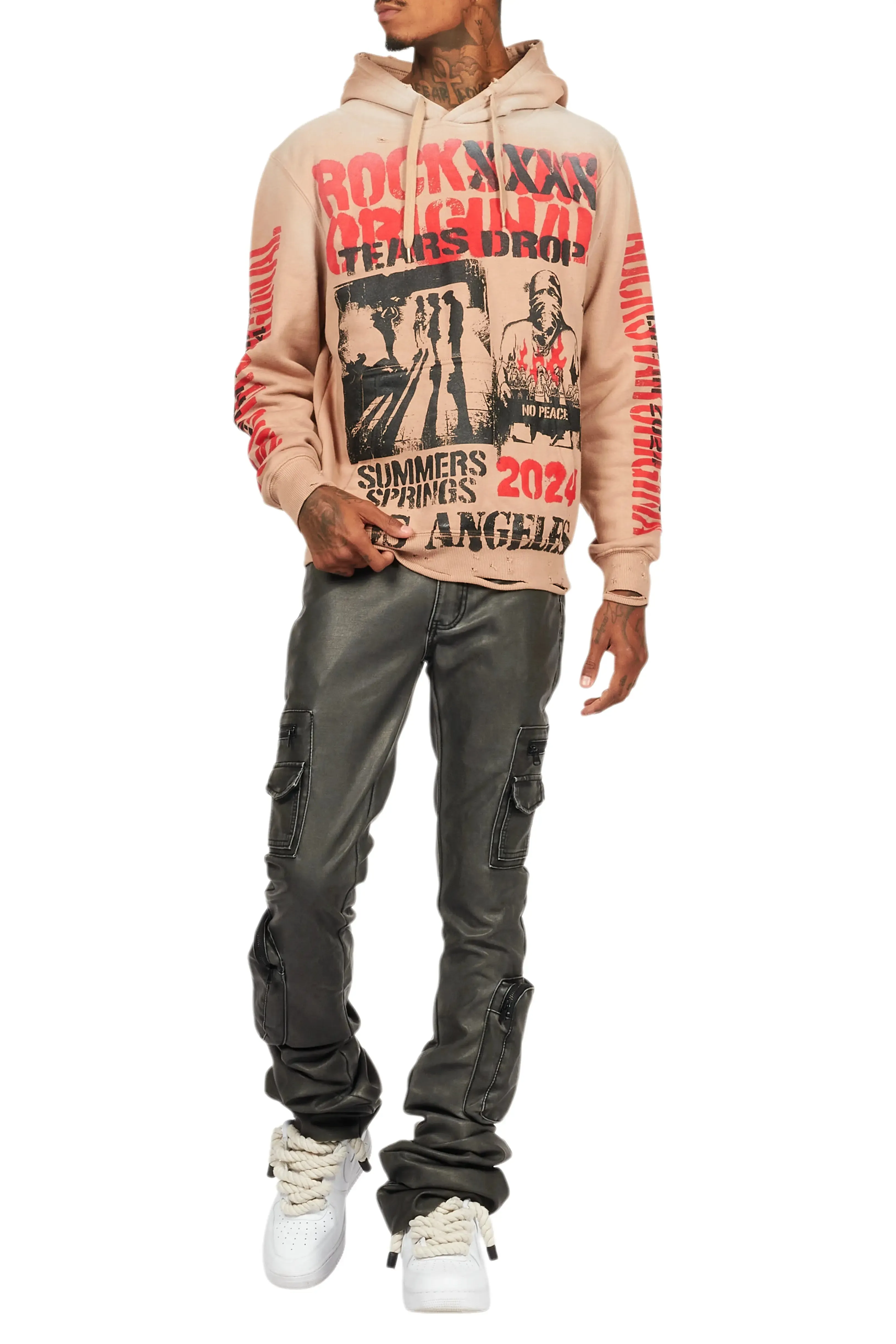 Omer Khaki Distressed Graphic Hoodie
