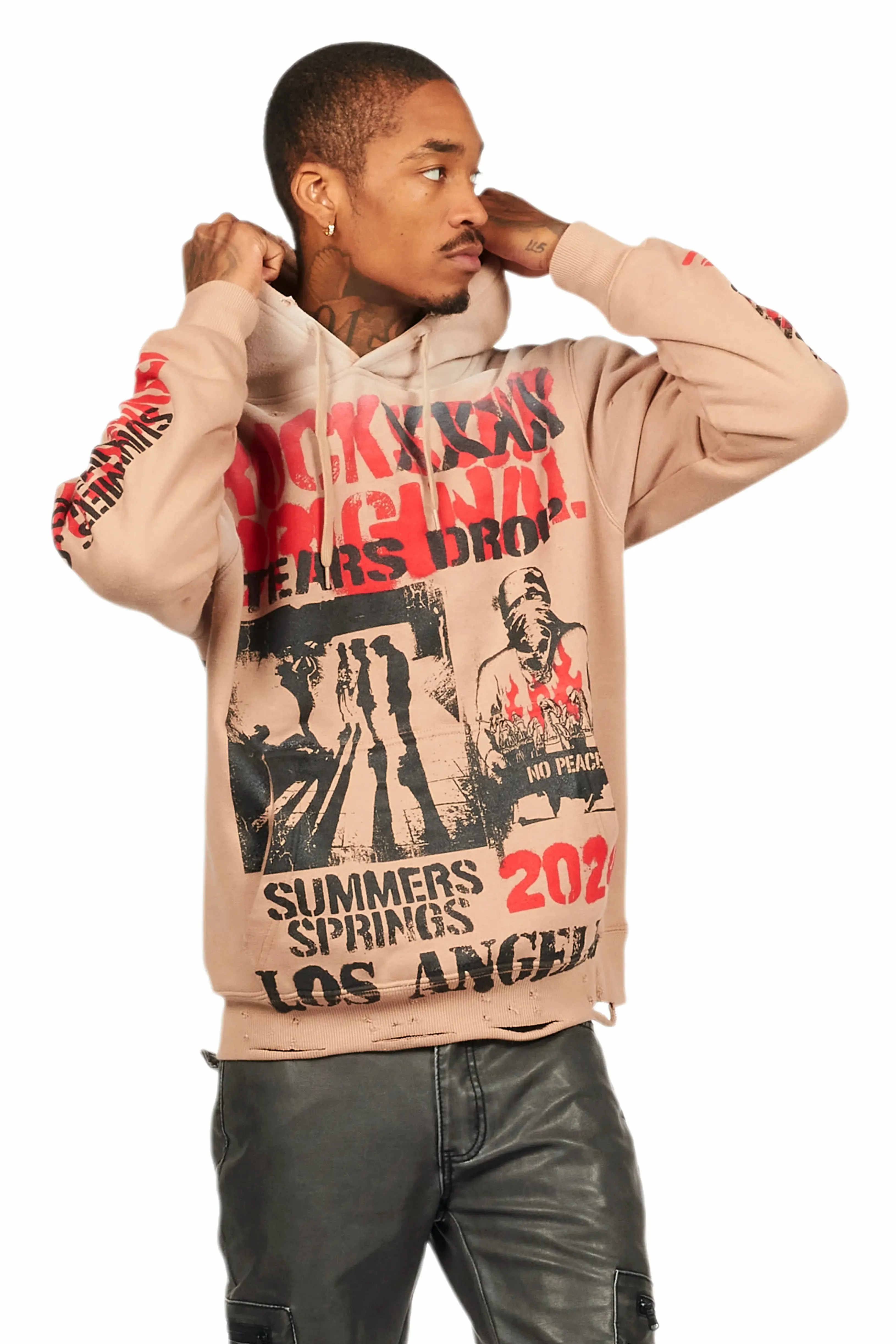 Omer Khaki Distressed Graphic Hoodie