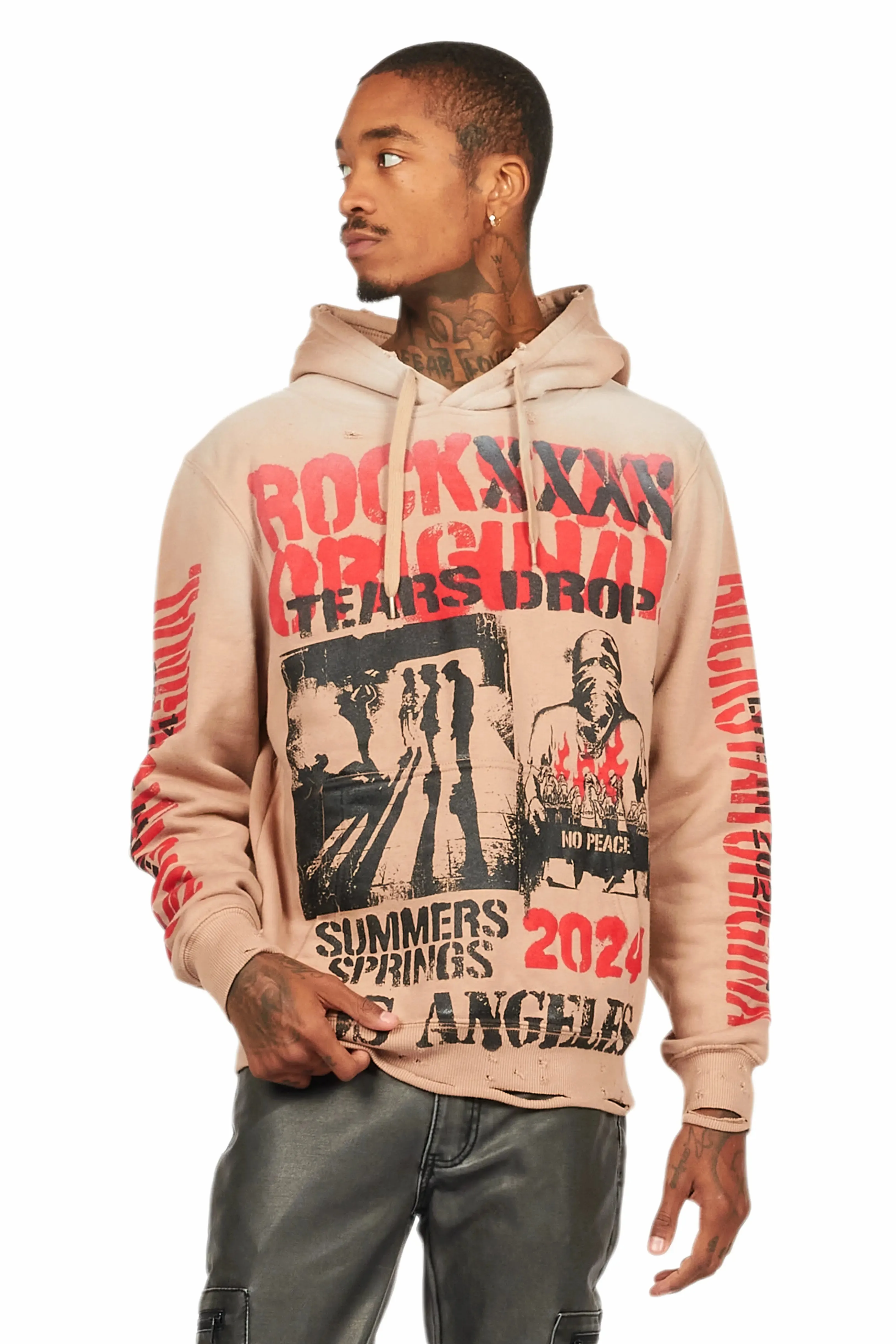 Omer Khaki Distressed Graphic Hoodie