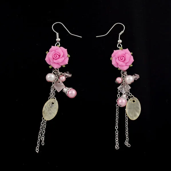 Polymer Rose and Shell Earrings
