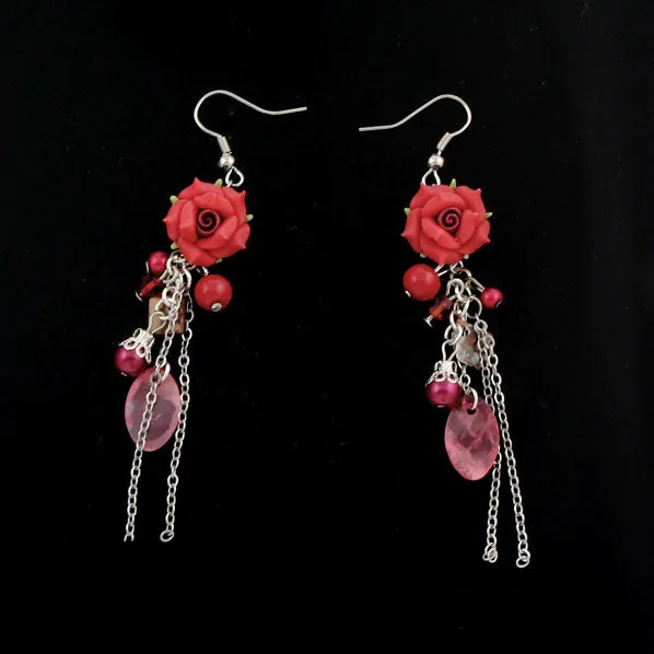 Polymer Rose and Shell Earrings