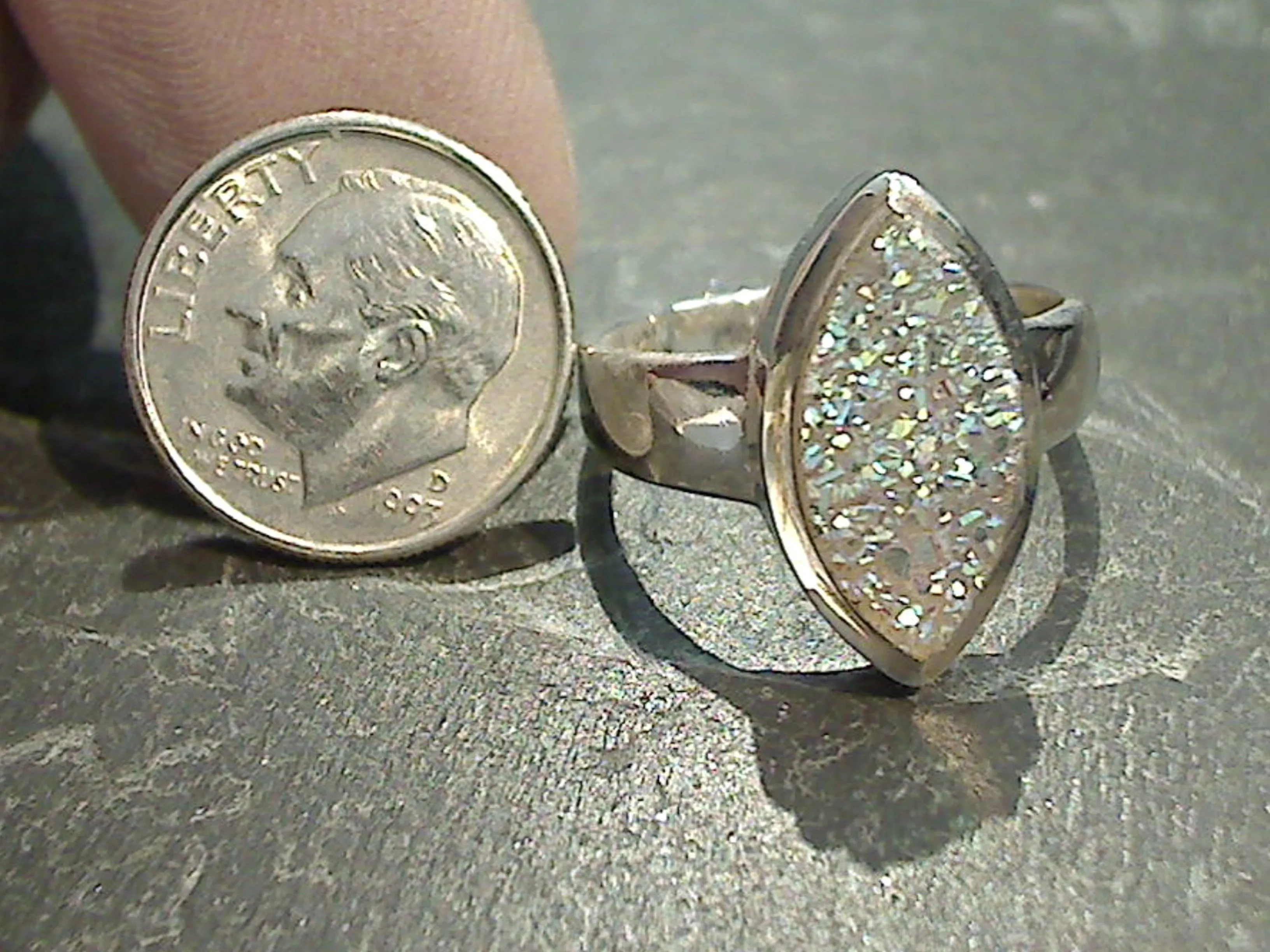 Size 8.5 Druzy Quartz, Sterling Silver Ring