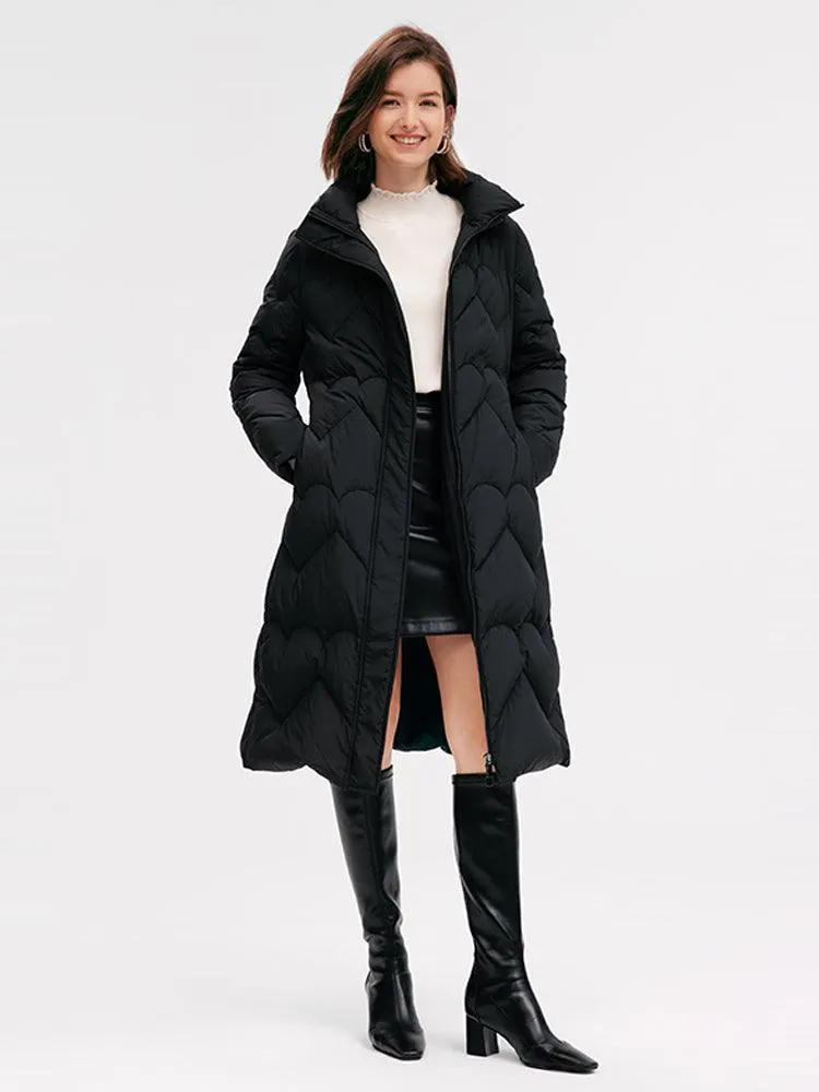 Slim Long Goose Down Coat With Purse