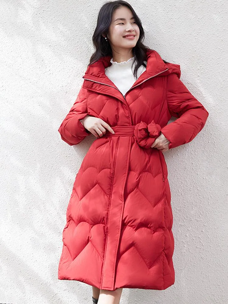 Slim Long Goose Down Coat With Purse