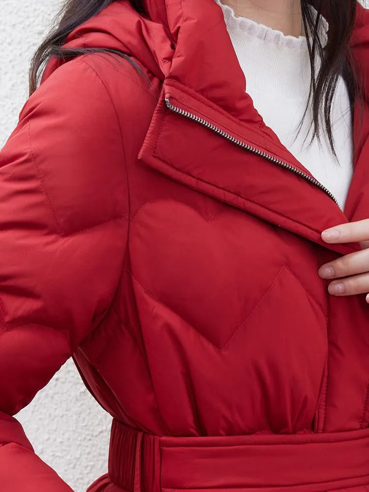 Slim Long Goose Down Coat With Purse