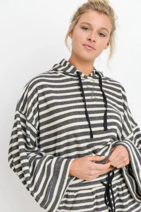 Striped Hoodie Bell Sleeve Top