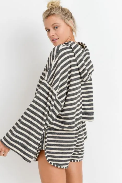 Striped Hoodie Bell Sleeve Top