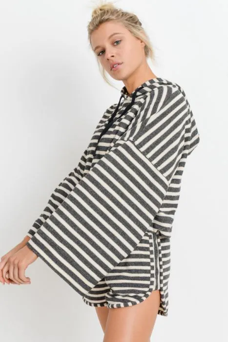 Striped Hoodie Bell Sleeve Top