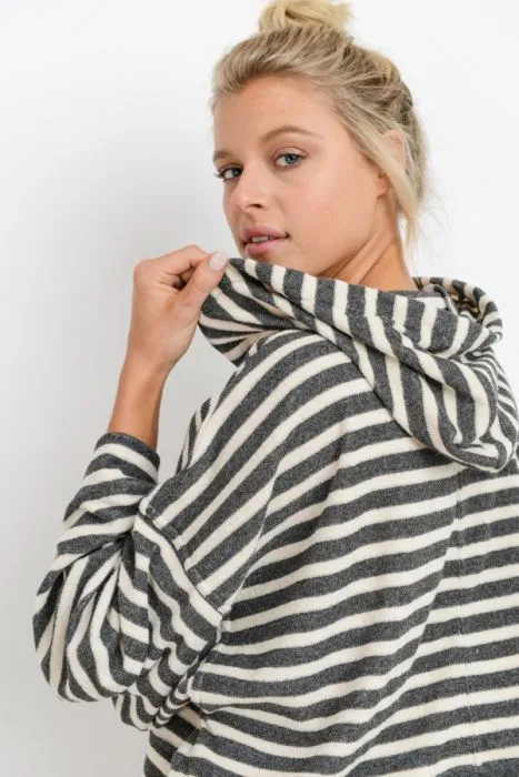Striped Hoodie Bell Sleeve Top