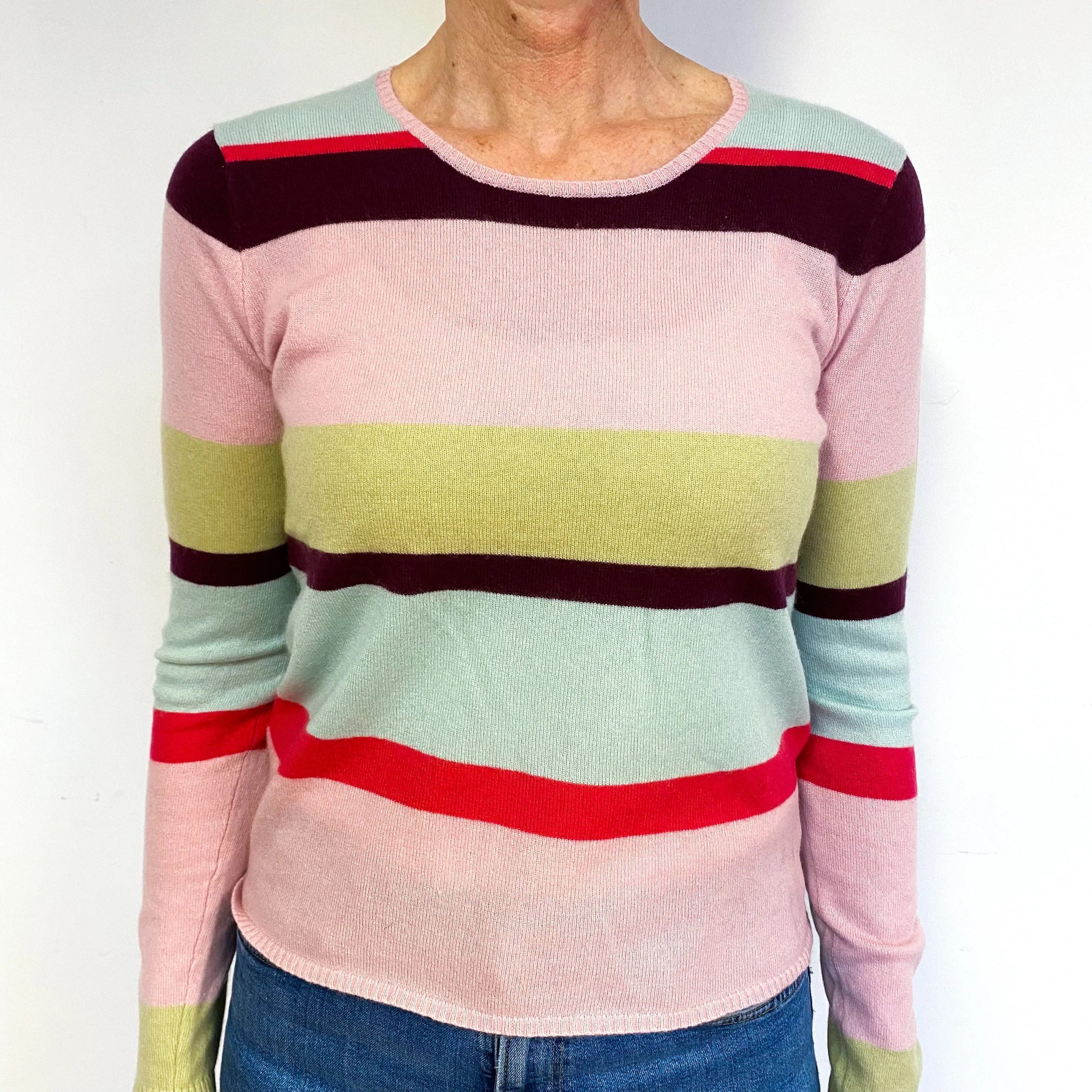 Striped Shell Pink Cashmere Crew Neck Jumper Medium