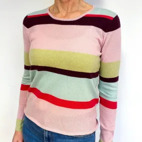 Striped Shell Pink Cashmere Crew Neck Jumper Medium