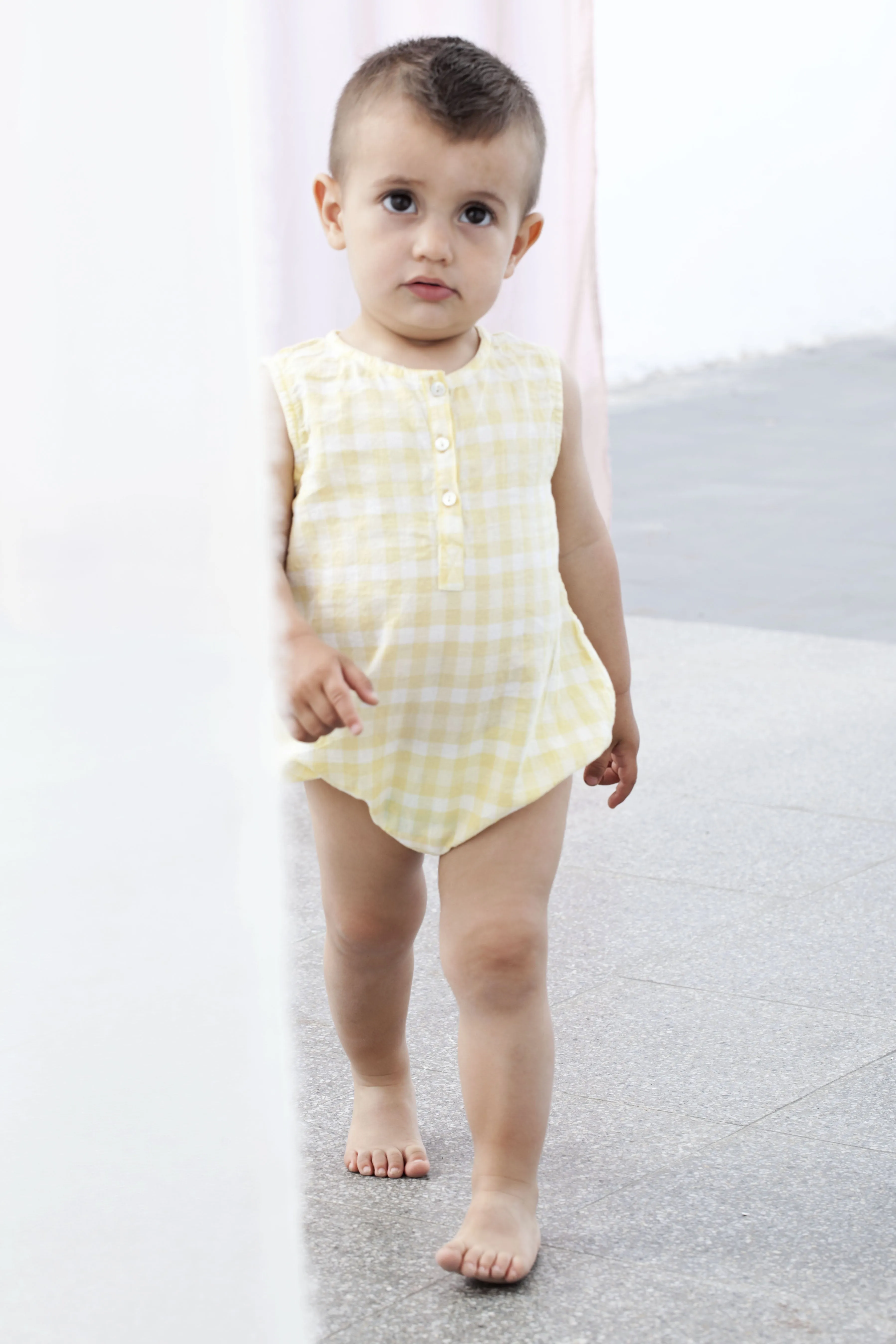 Tocoto Vintage Yellow Checked Romper