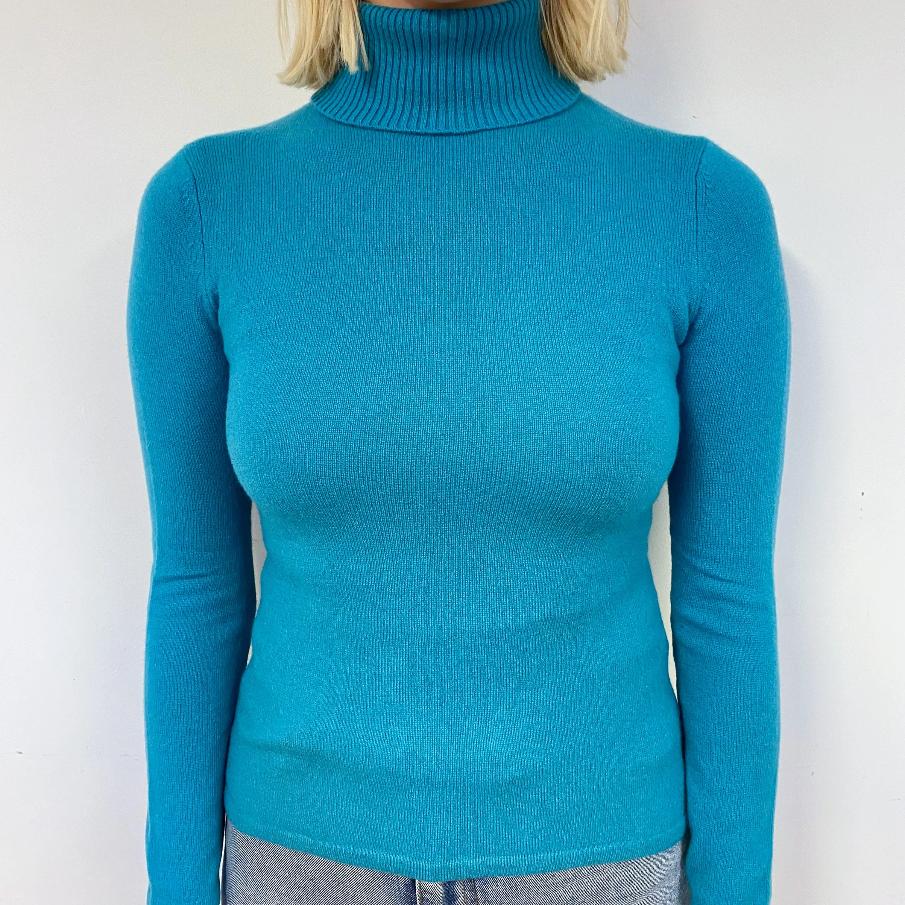 Turquoise Blue Cashmere Polo Neck Jumper Small