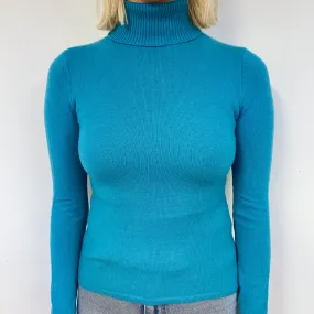 Turquoise Blue Cashmere Polo Neck Jumper Small