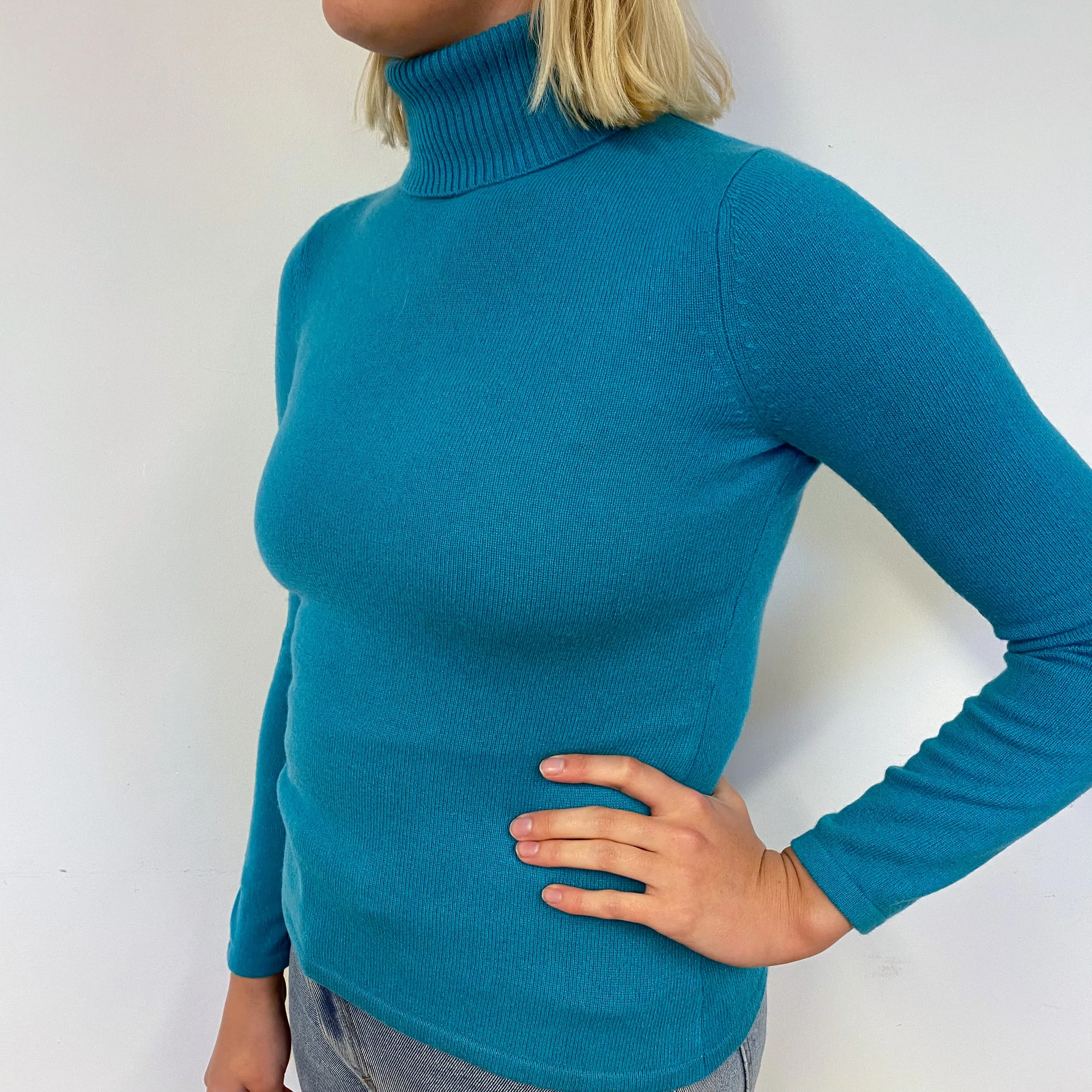 Turquoise Blue Cashmere Polo Neck Jumper Small