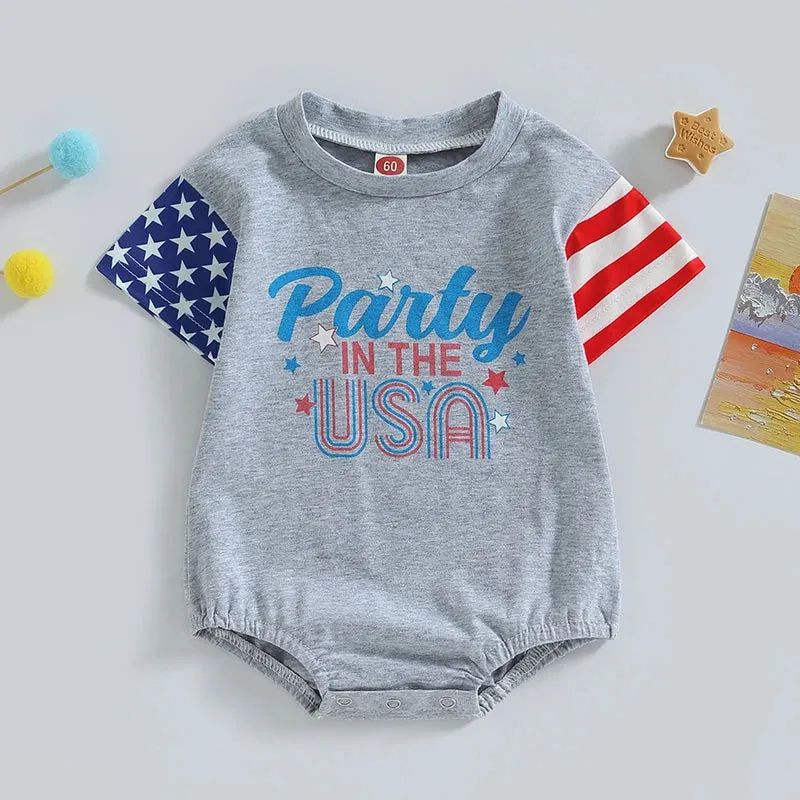 USA Romper for  Baby Girls & Boys, American Flag T-Shirt for Independence Day Party