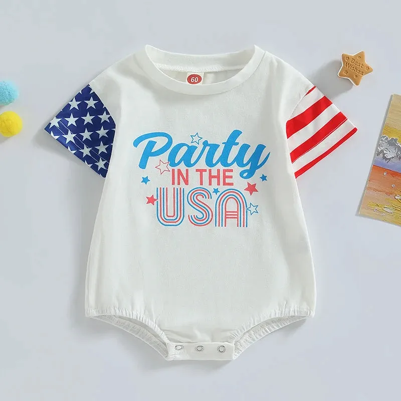 USA Romper for  Baby Girls & Boys, American Flag T-Shirt for Independence Day Party