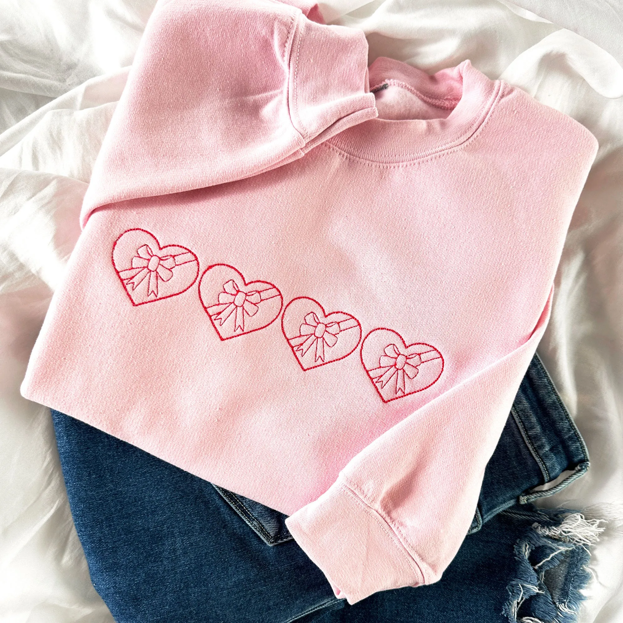Valentine's Stitched Heart Boxes Embroidered Gemma Sweatshirt