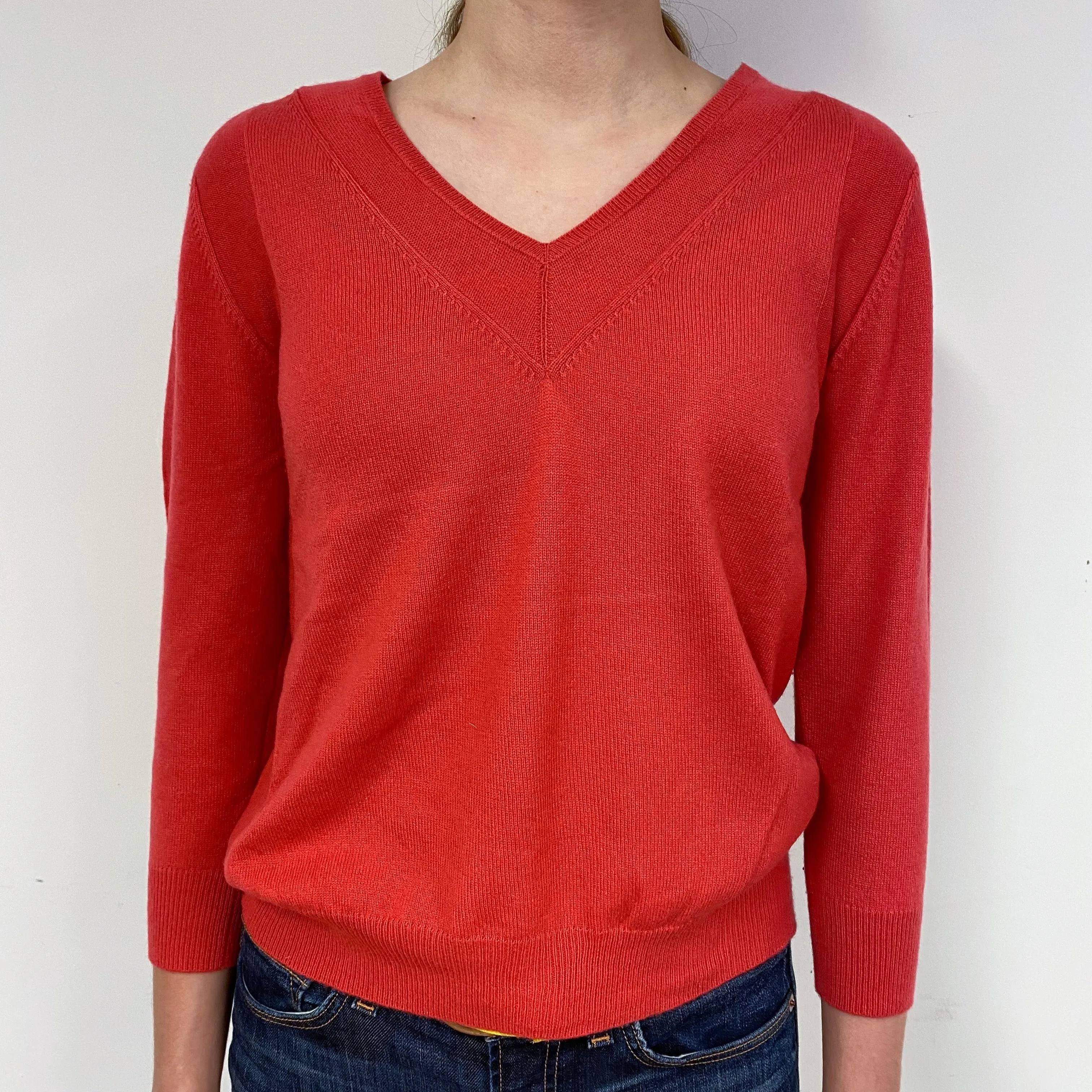 Vermillion Orange Cashmere V-Neck Jumper