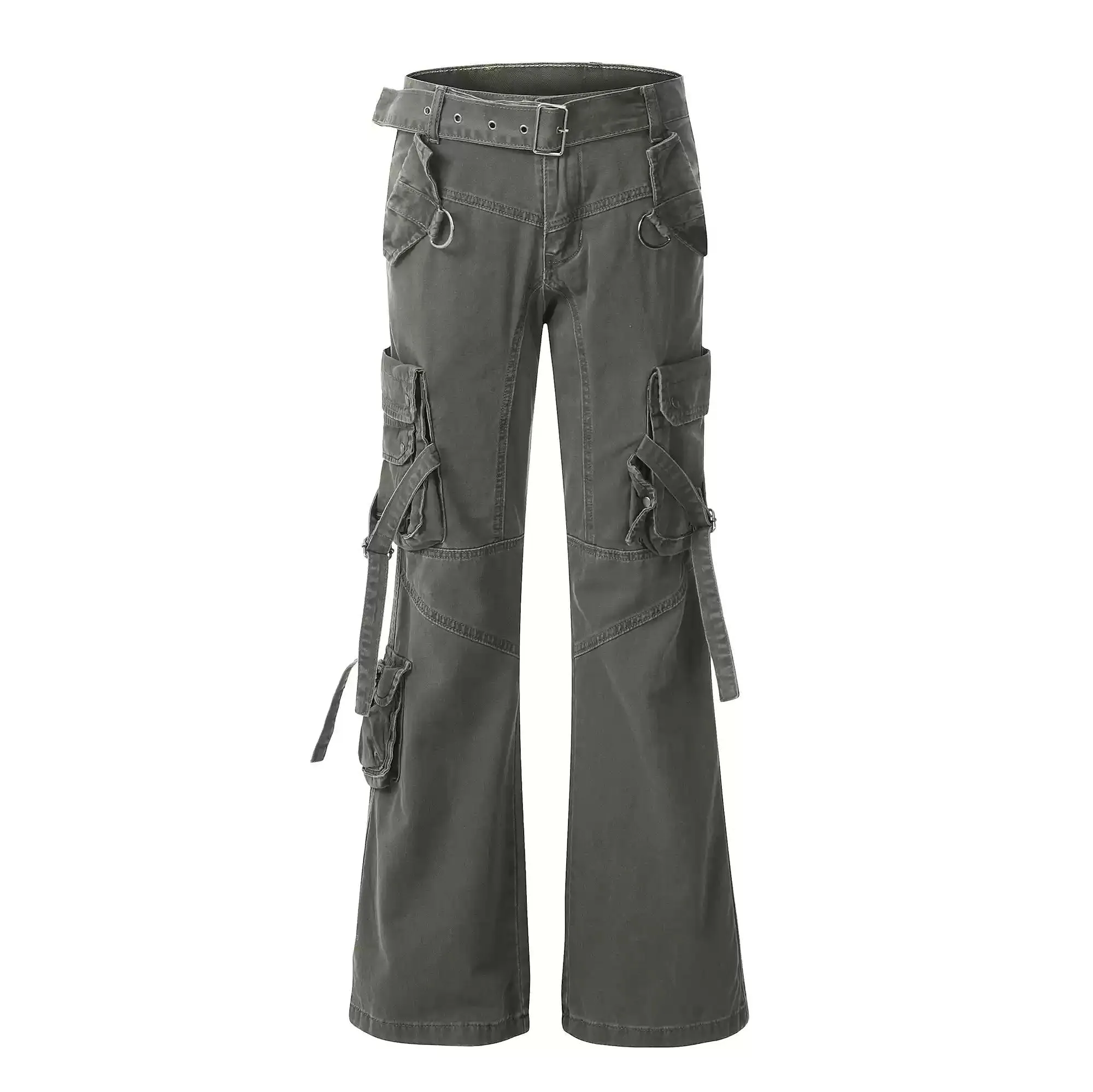 Washed Buckled Strap Cargo Pants