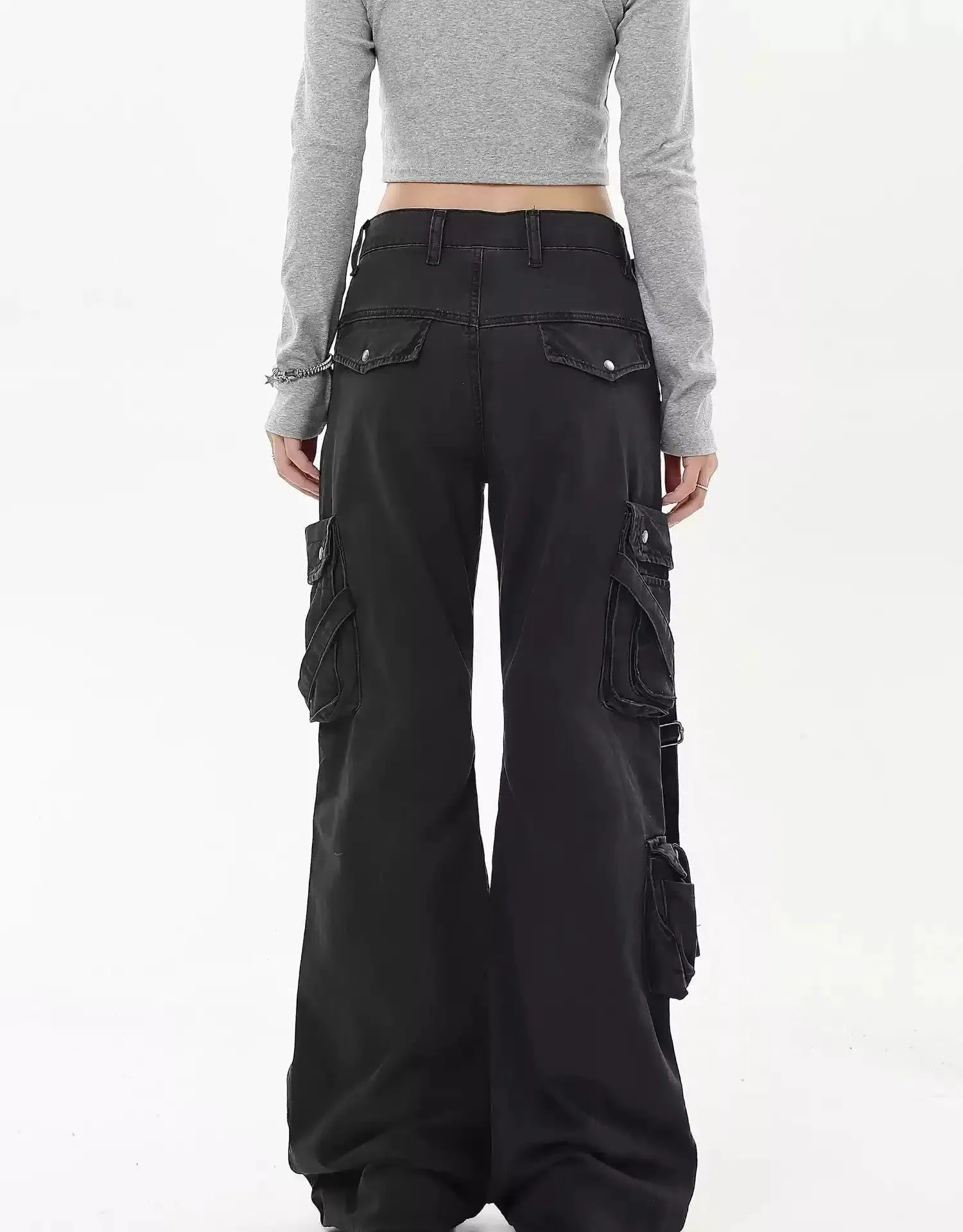 Washed Buckled Strap Cargo Pants