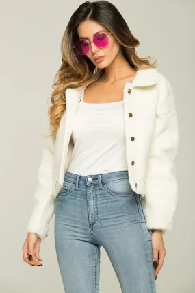 White Faux Fur Button-up Coat