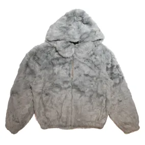 Winter Fur Men's Gray Rabbit Fur Hooded Bomber Jacket