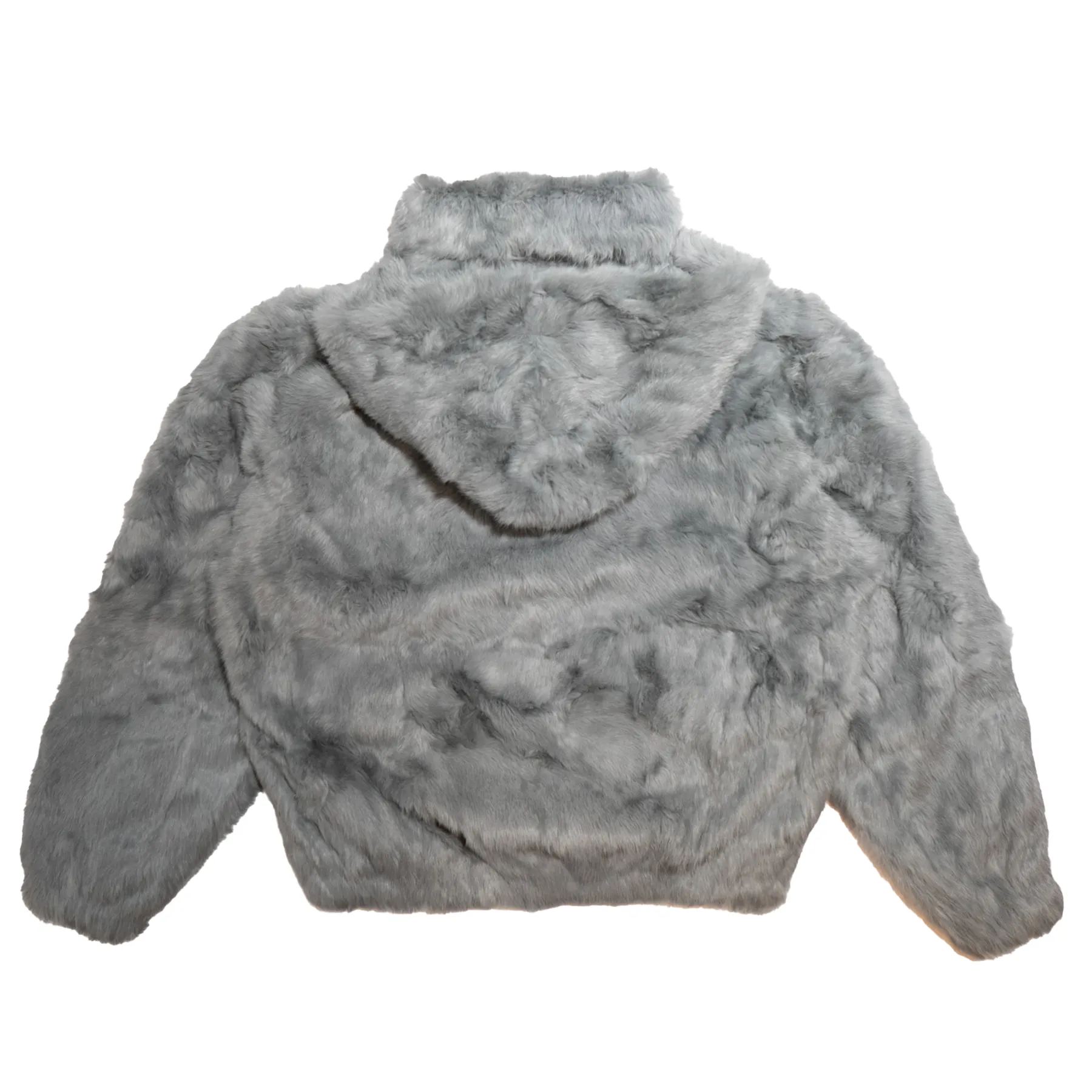 Winter Fur Men's Gray Rabbit Fur Hooded Bomber Jacket