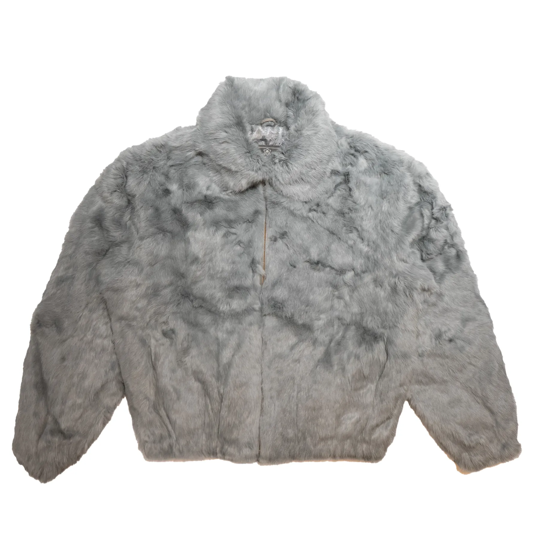 Winter Fur Men's Gray Rabbit Fur Hooded Bomber Jacket