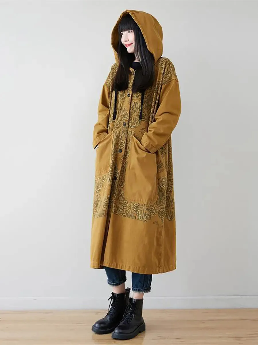 Women Spliced Long Denim Hooded Coat