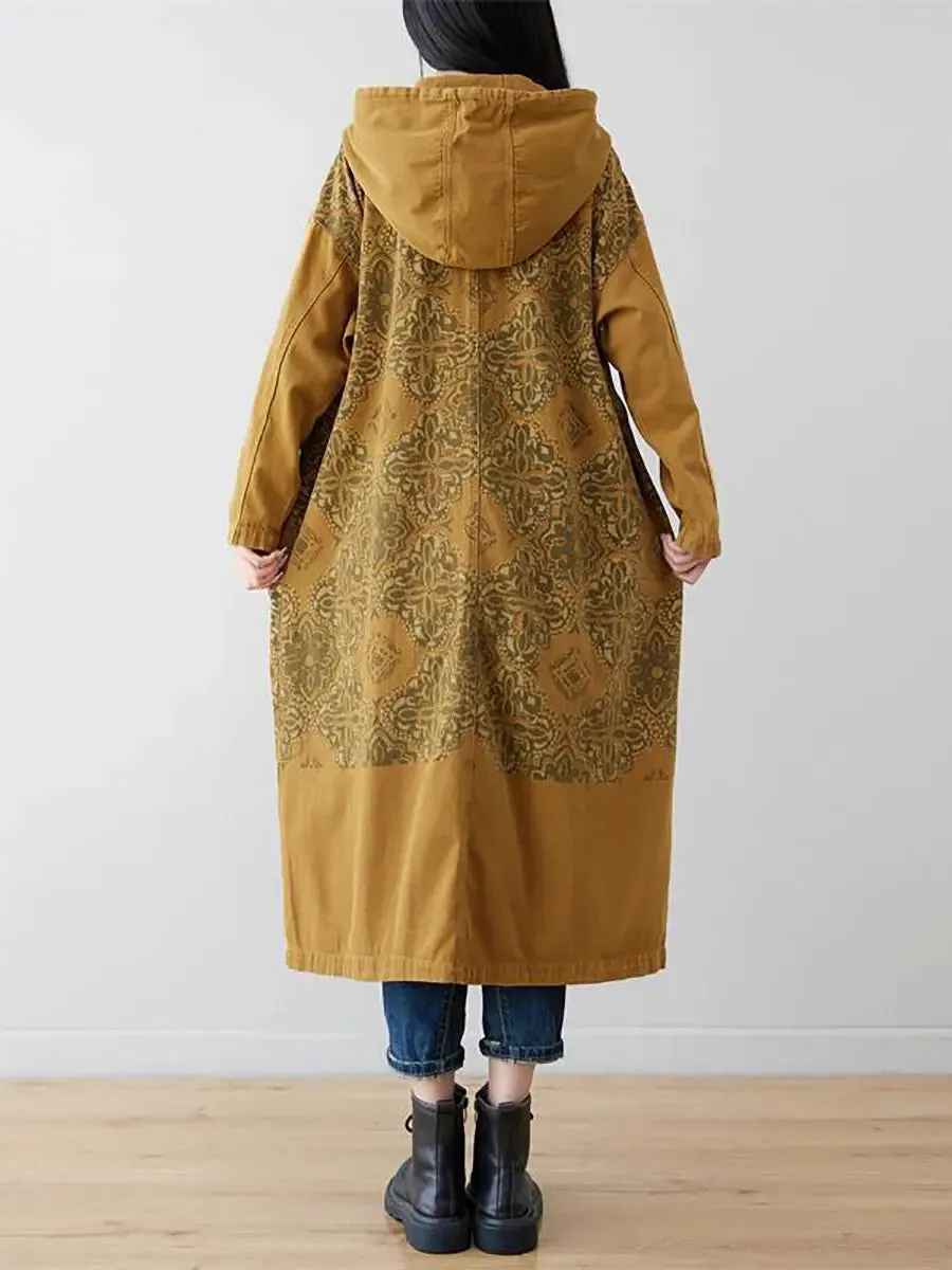 Women Spliced Long Denim Hooded Coat