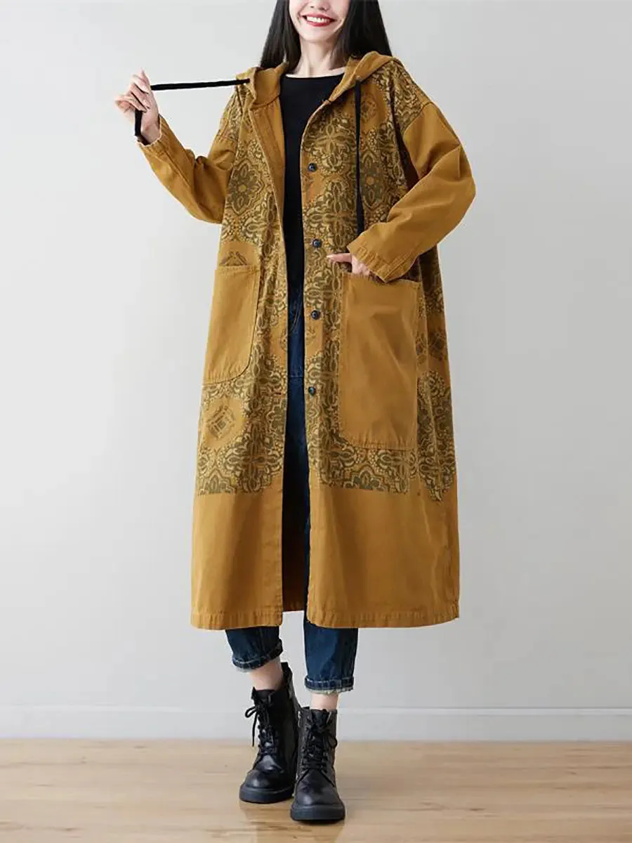 Women Spliced Long Denim Hooded Coat