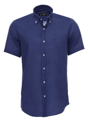 WSS Linen Blend Short Sleeves Navy Blue Men Shirt  - Singen