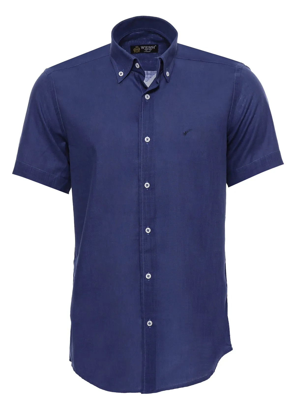 WSS Linen Blend Short Sleeves Navy Blue Men Shirt  - Singen