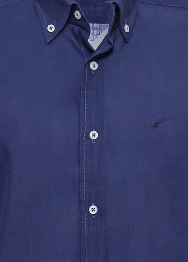 WSS Linen Blend Short Sleeves Navy Blue Men Shirt  - Singen