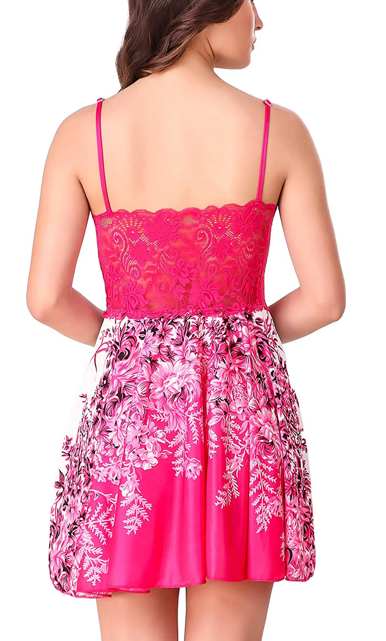 Xs and Os Women Floral Satin Babydoll Nightwear with Lacework (Bra Panty Set Included)