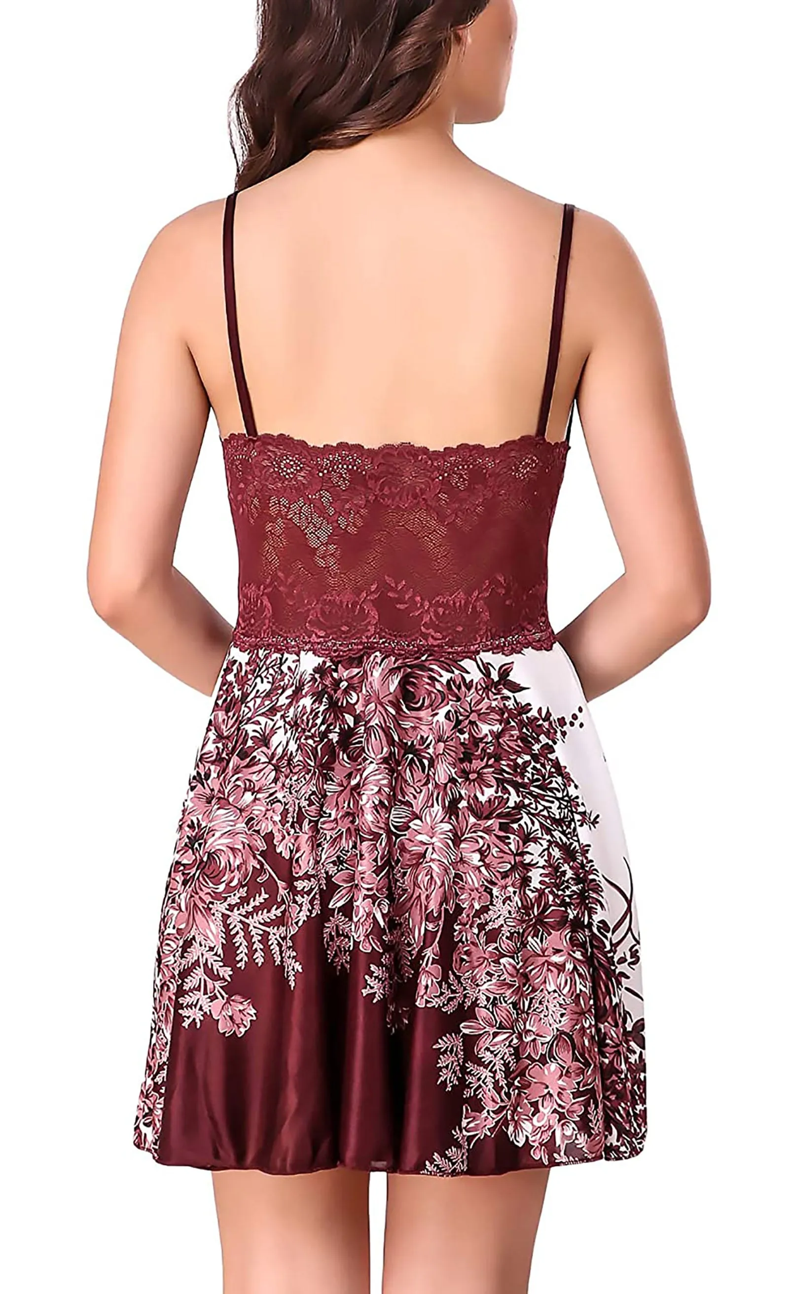 Xs and Os Women Floral Satin Babydoll Nightwear with Lacework (Bra Panty Set Included)